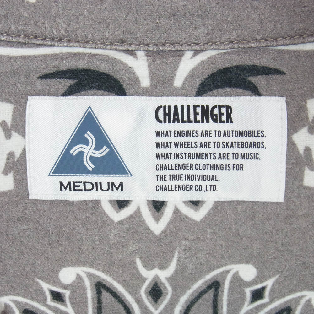 CHALLENGER チャレンジャー 23AW CLG-SH 023-011 L/S BANDANA NEL SHIRT バンダナ柄 長袖 ネルシャツ グレー系 M【中古】