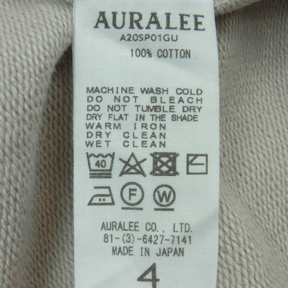 AURALEE オーラリー 20SS A20SP01GU SUPER SOFT SWEAT BIG B/O スーパー ソフト スウェット プルオーバー パーカー フーディー ライトグレー系 4【中古】