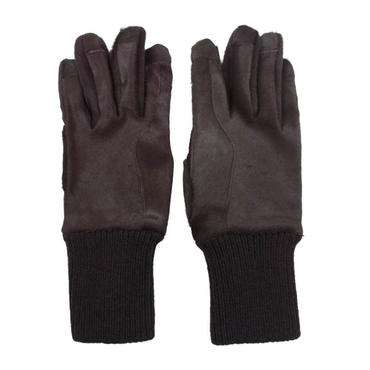 Rick Owens リックオウエンス 23AW RR02C7458-LCF SHORT RIBCUFF GLOVES ショート リブカフ ハラコ素材 グローブ 手袋 ブラウン系 7.5【中古】