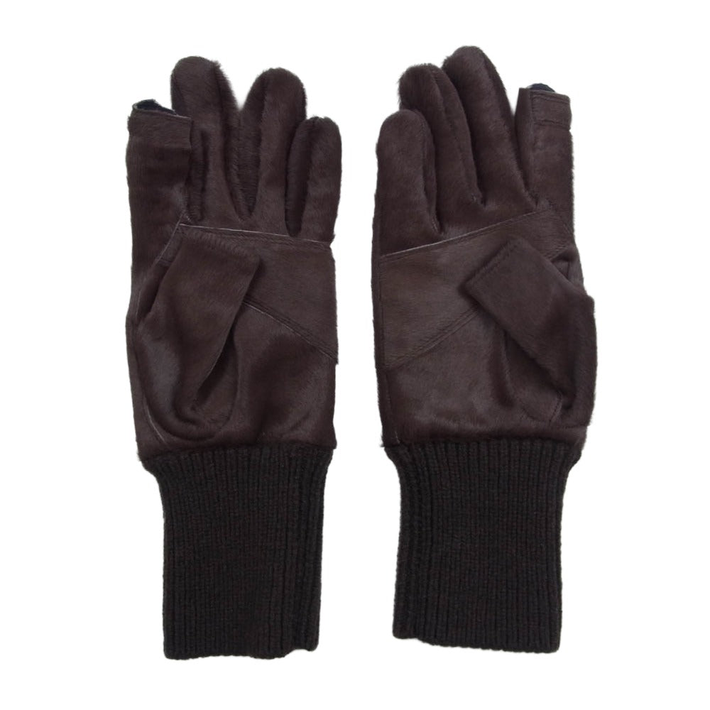 Rick Owens リックオウエンス 23AW RR02C7458-LCF SHORT RIBCUFF GLOVES ショート リブカフ ハラコ素材 グローブ 手袋 ブラウン系 7.5【中古】
