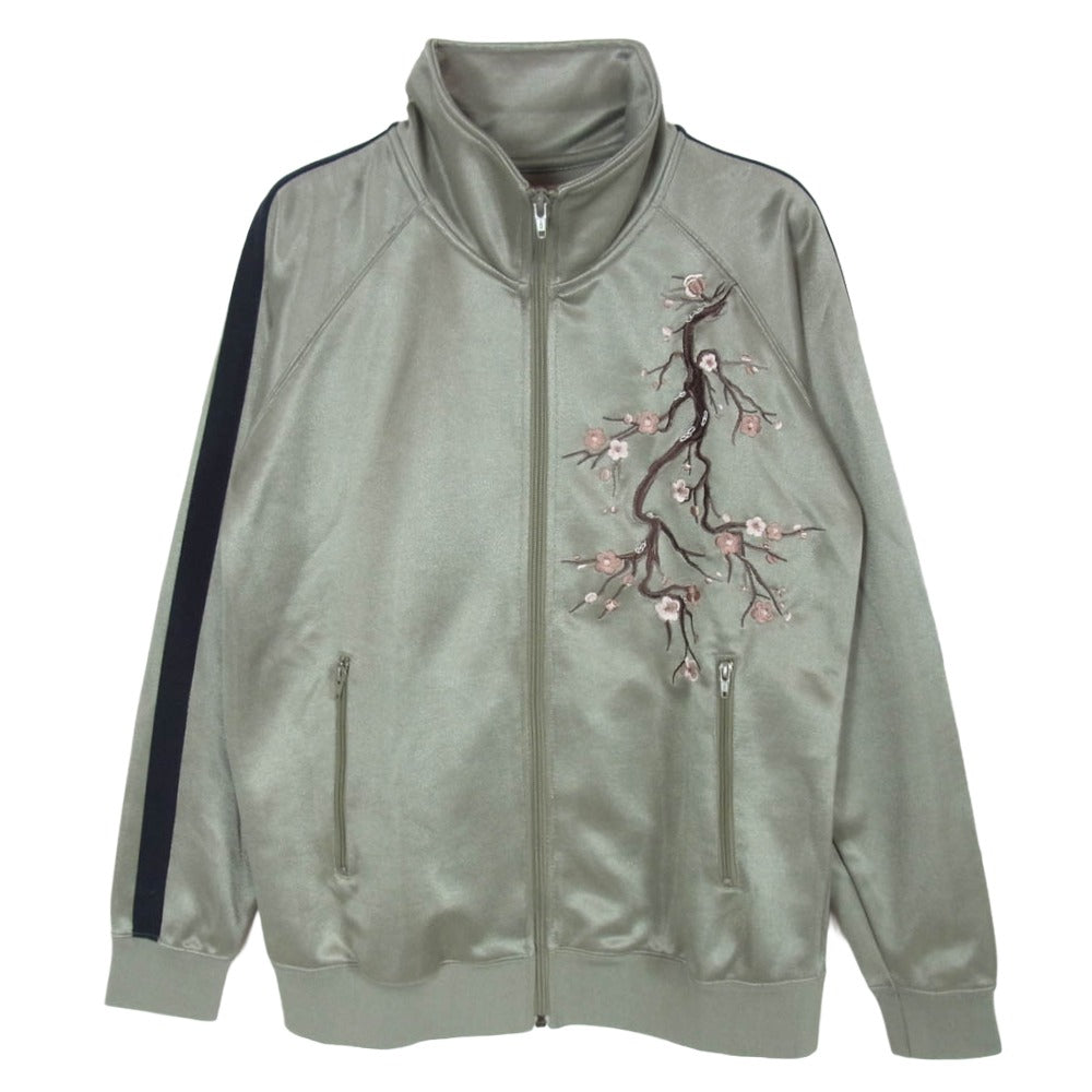 TAKEO KIKUCHI タケオキクチ 170-38140 チェリーブロッサム エンブロイダリー 桜刺繍 サイドライン トラックジャケット ジャージ モスグリーン系 2【美品】【中古】