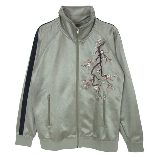 TAKEO KIKUCHI タケオキクチ 170-38140 チェリーブロッサム エンブロイダリー 桜刺繍 サイドライン トラックジャケット ジャージ モスグリーン系 2【美品】【中古】