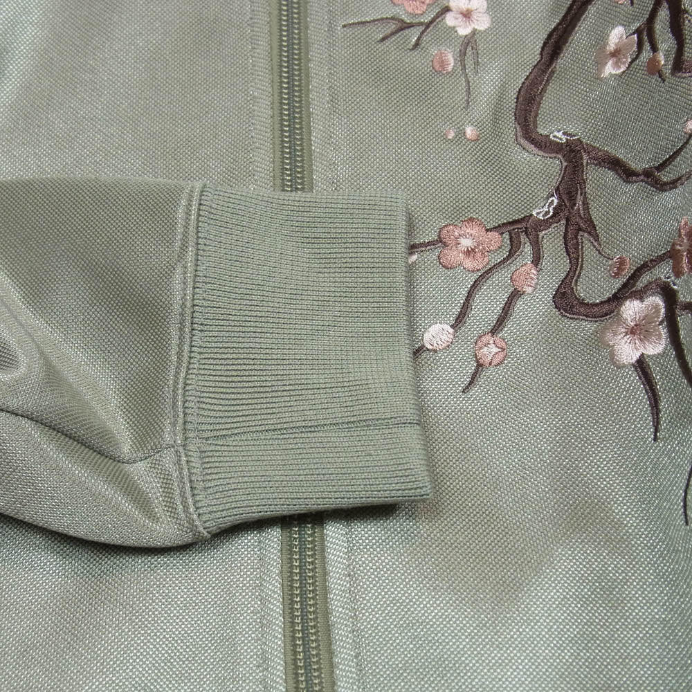 TAKEO KIKUCHI タケオキクチ 170-38140 チェリーブロッサム エンブロイダリー 桜刺繍 サイドライン トラックジャケット ジャージ モスグリーン系 2【美品】【中古】