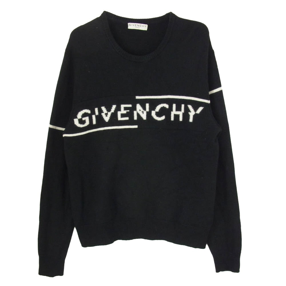 GIVENCHY ジバンシィ 19AW BM90B44Y5D スプリットロゴ ウール クルーネック ニット セーター ブラック系 L【中古】