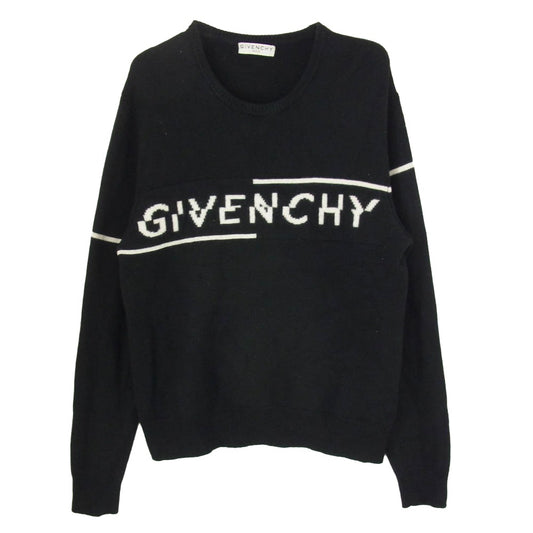GIVENCHY ジバンシィ 19AW BM90B44Y5D スプリットロゴ ウール クルーネック ニット セーター ブラック系 L【中古】