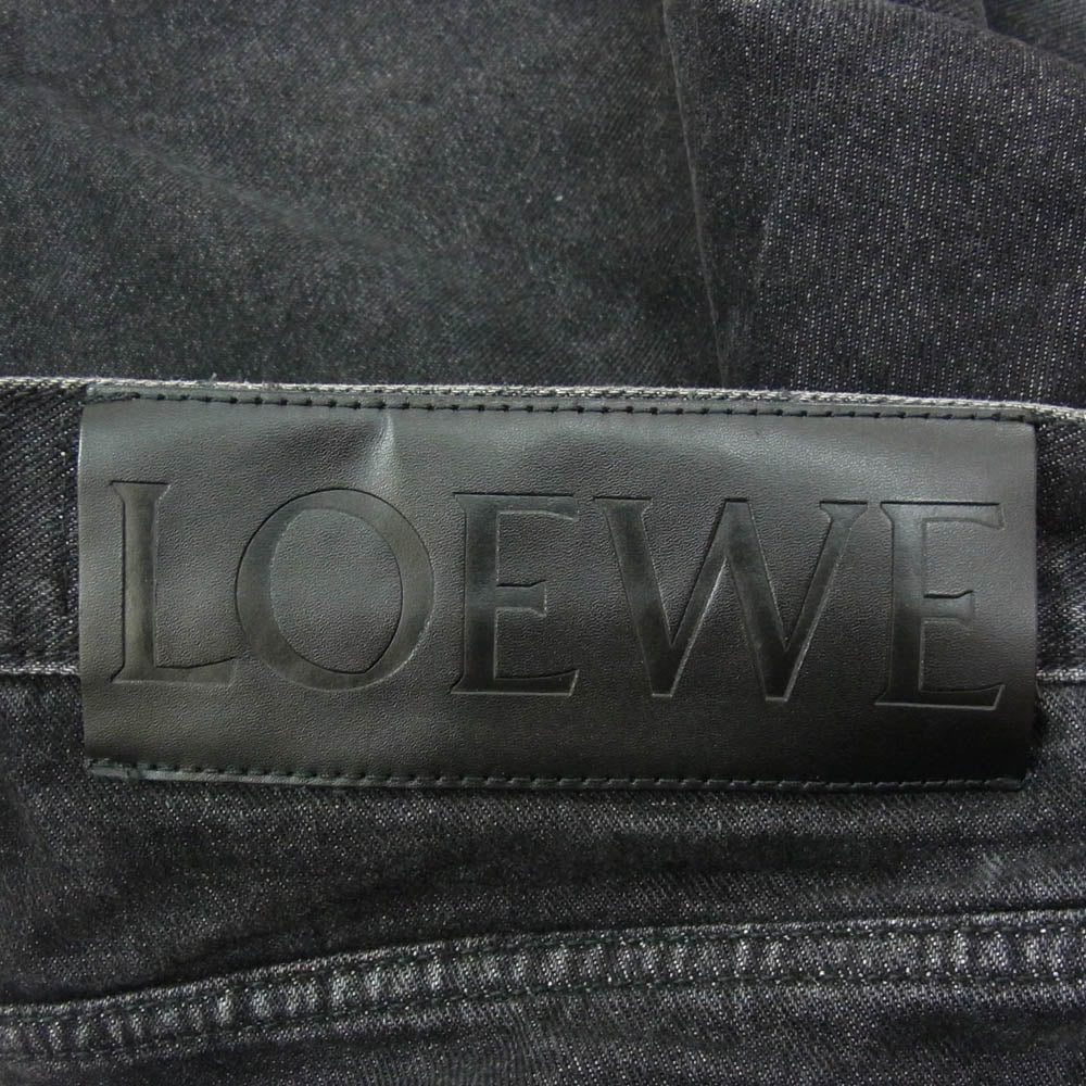 LOEWE ロエベ H526Y04W10 ボタンフライ ワイドストレート ブラックデニム パンツ ブラック系 50【中古】