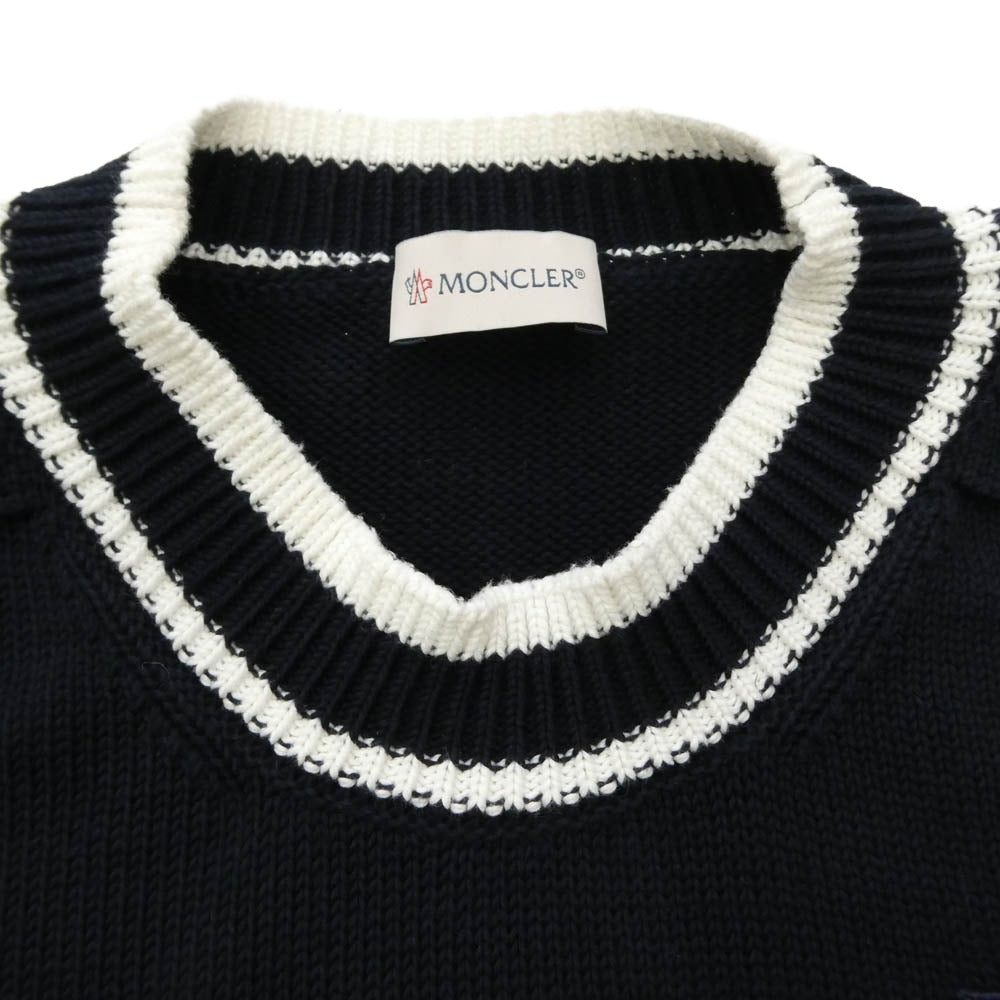 MONCLER モンクレール 23AW I20919C00002 M1509 モンクレールジャパンタグ GIROCOLLO TRICOT モノグラムパッチ コットン ニット セーター ネイビー系 XL【中古】