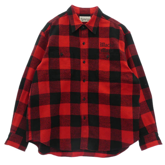 WACKO MARIA ワコマリア 24SS BLOCK CHECK FLANNEL SHIRT ロゴ ブロックチェック フランネル 長袖 シャツ レッド系 XL【中古】