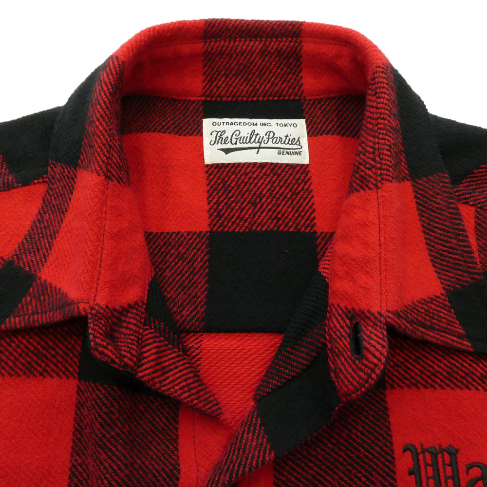 WACKO MARIA ワコマリア 24SS BLOCK CHECK FLANNEL SHIRT ロゴ ブロックチェック フランネル 長袖 シャツ レッド系 XL【中古】