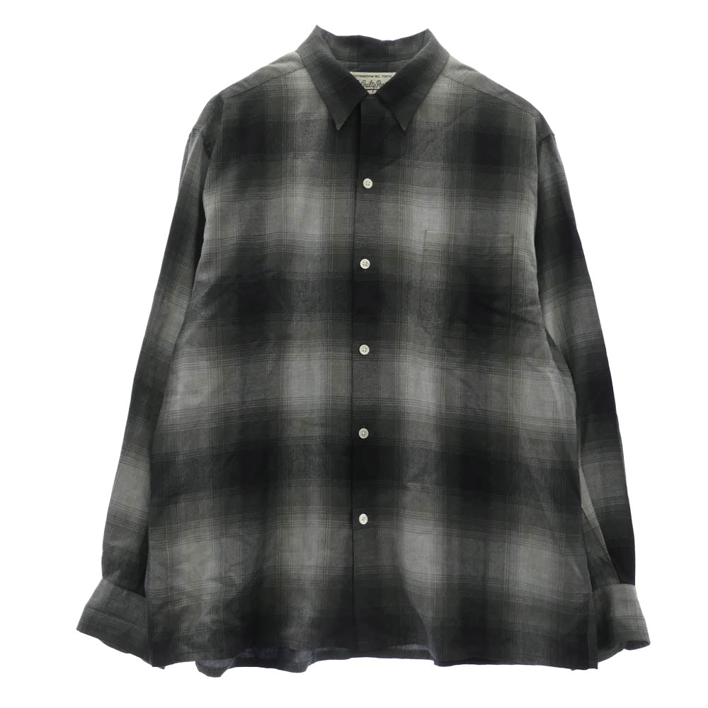 WACKO MARIA ワコマリア OMBRE CHECK OPEN COLLAR SHIRT L/S オンブレチェック 長袖 シャツ グレー ブラック系 グレー系 XL【中古】