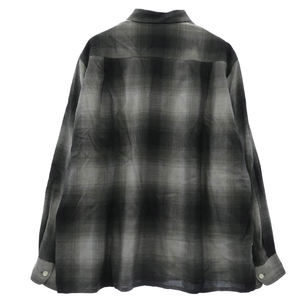 WACKO MARIA ワコマリア OMBRE CHECK OPEN COLLAR SHIRT L/S オンブレチェック 長袖 シャツ グレー ブラック系 グレー系 XL【中古】