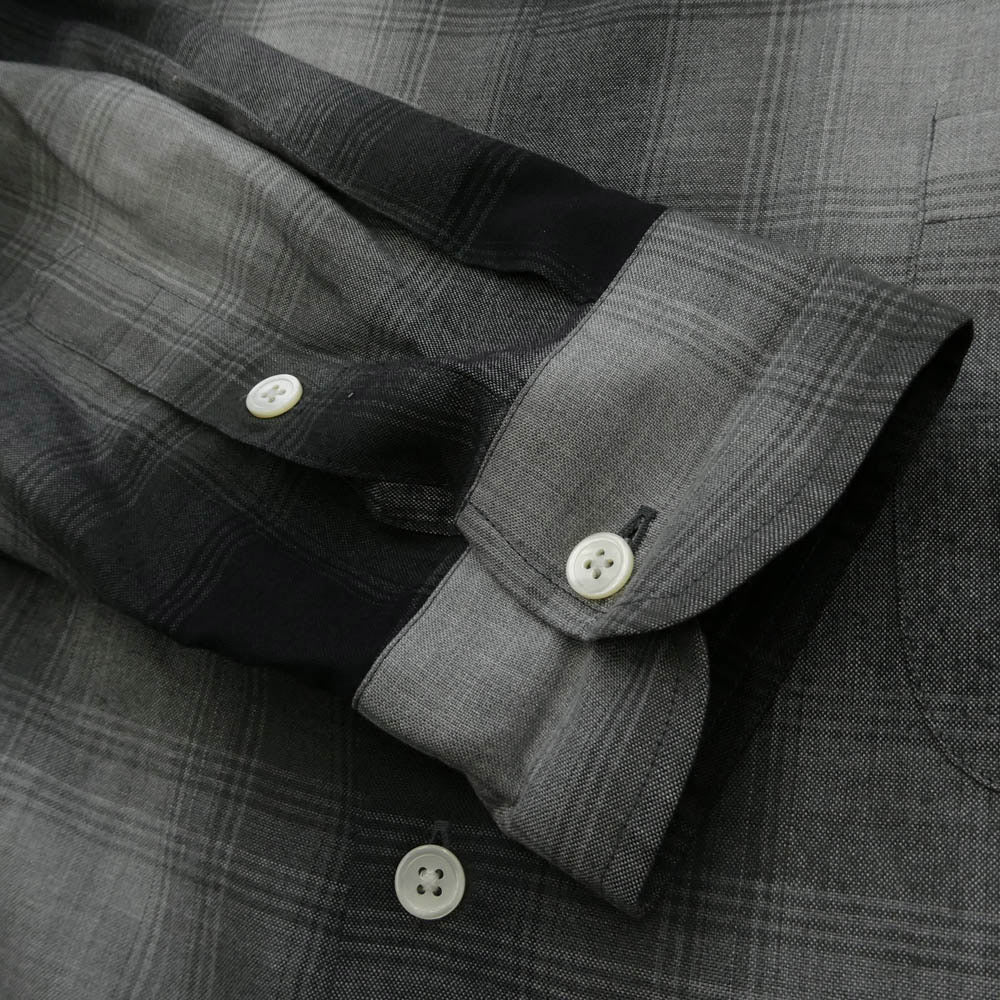WACKO MARIA ワコマリア OMBRE CHECK OPEN COLLAR SHIRT L/S オンブレチェック 長袖 シャツ グレー ブラック系 グレー系 XL【中古】