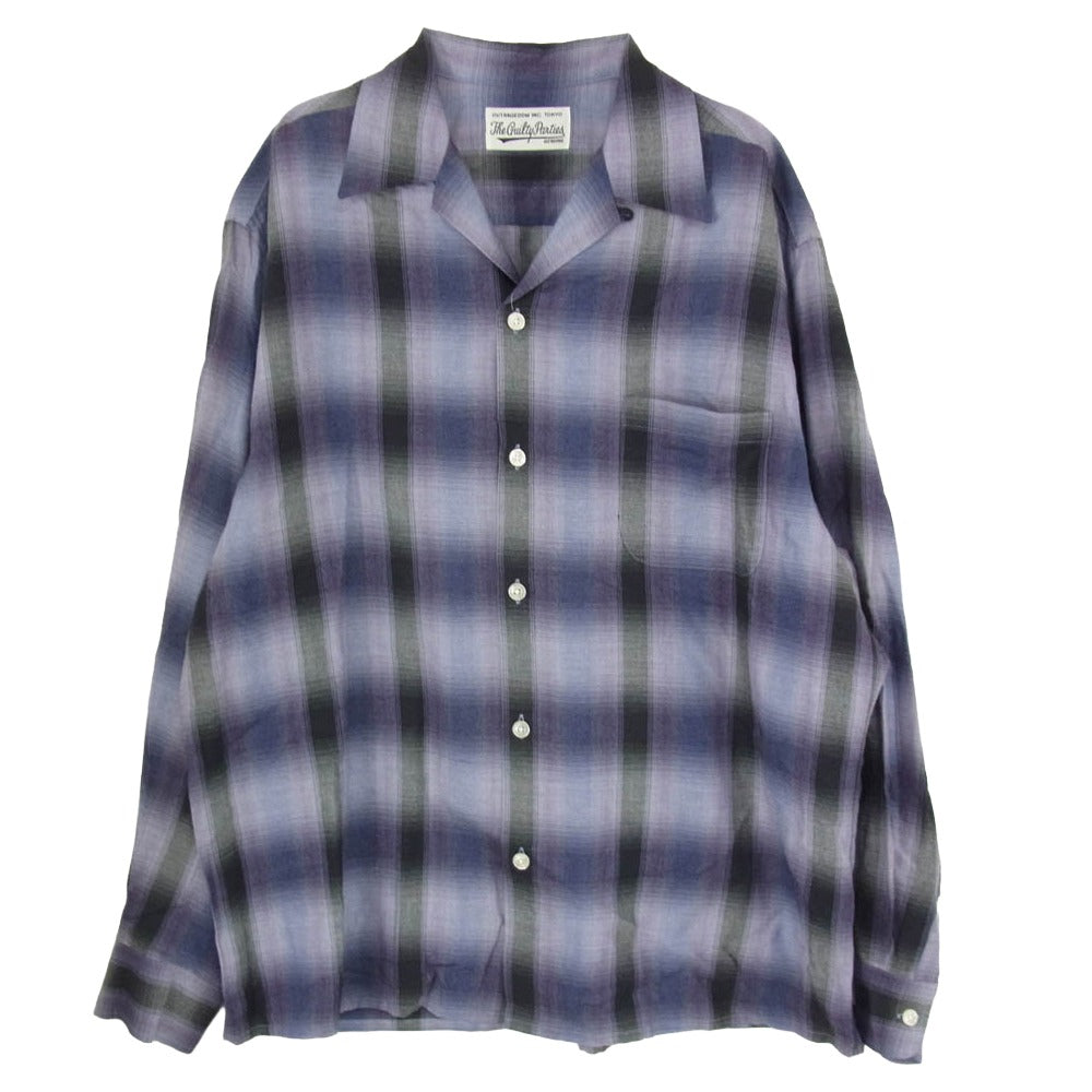 WACKO MARIA ワコマリア OMBRE CHECK OPEN COLLAR SHIRT L/S オンブレチェック 長袖 シャツ パープル パープル系 XL【中古】