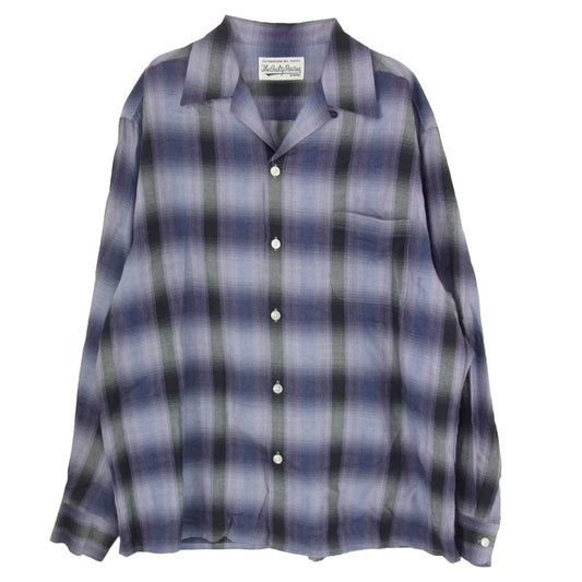 WACKO MARIA ワコマリア OMBRE CHECK OPEN COLLAR SHIRT L/S オンブレチェック 長袖 シャツ パープル パープル系 XL【中古】