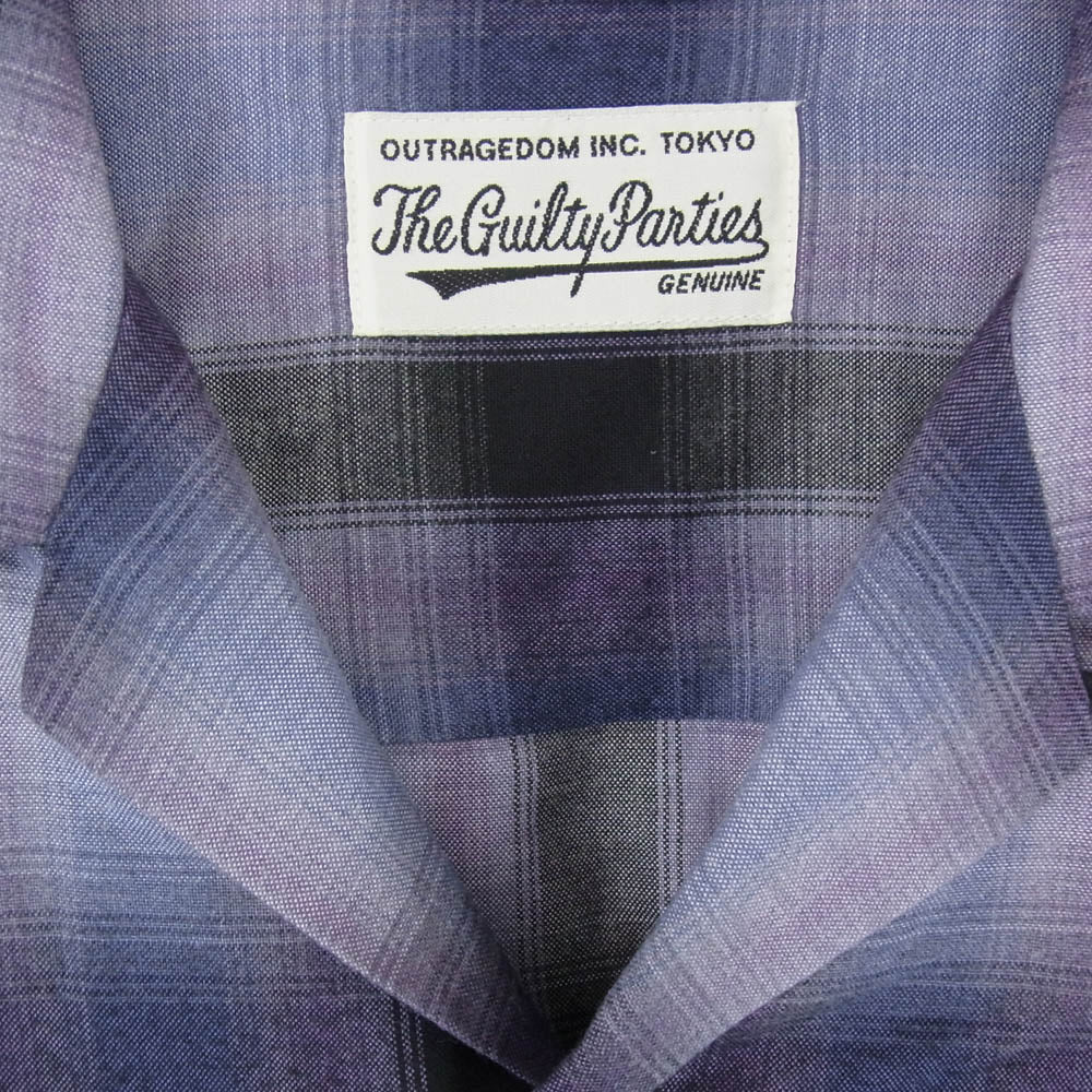 WACKO MARIA ワコマリア OMBRE CHECK OPEN COLLAR SHIRT L/S オンブレチェック 長袖 シャツ パープル パープル系 XL【中古】