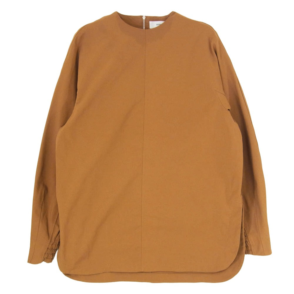 HYKE ハイク 23AW 232-15179-305 TASLAN TWILL TOP タスラン ツイル トップ 背面ジップ プルオーバー 長袖 ブラウス チュニック ブラウン系 S【中古】
