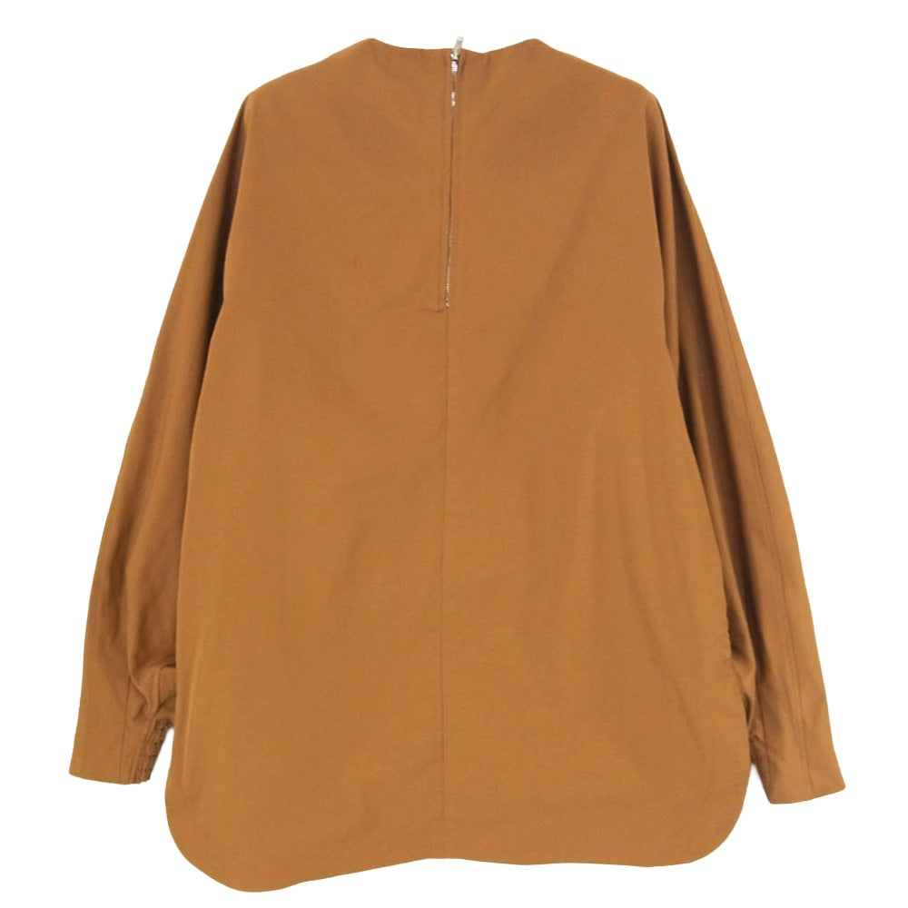 HYKE ハイク 23AW 232-15179-305 TASLAN TWILL TOP タスラン ツイル トップ 背面ジップ プルオーバー 長袖 ブラウス チュニック ブラウン系 S【中古】