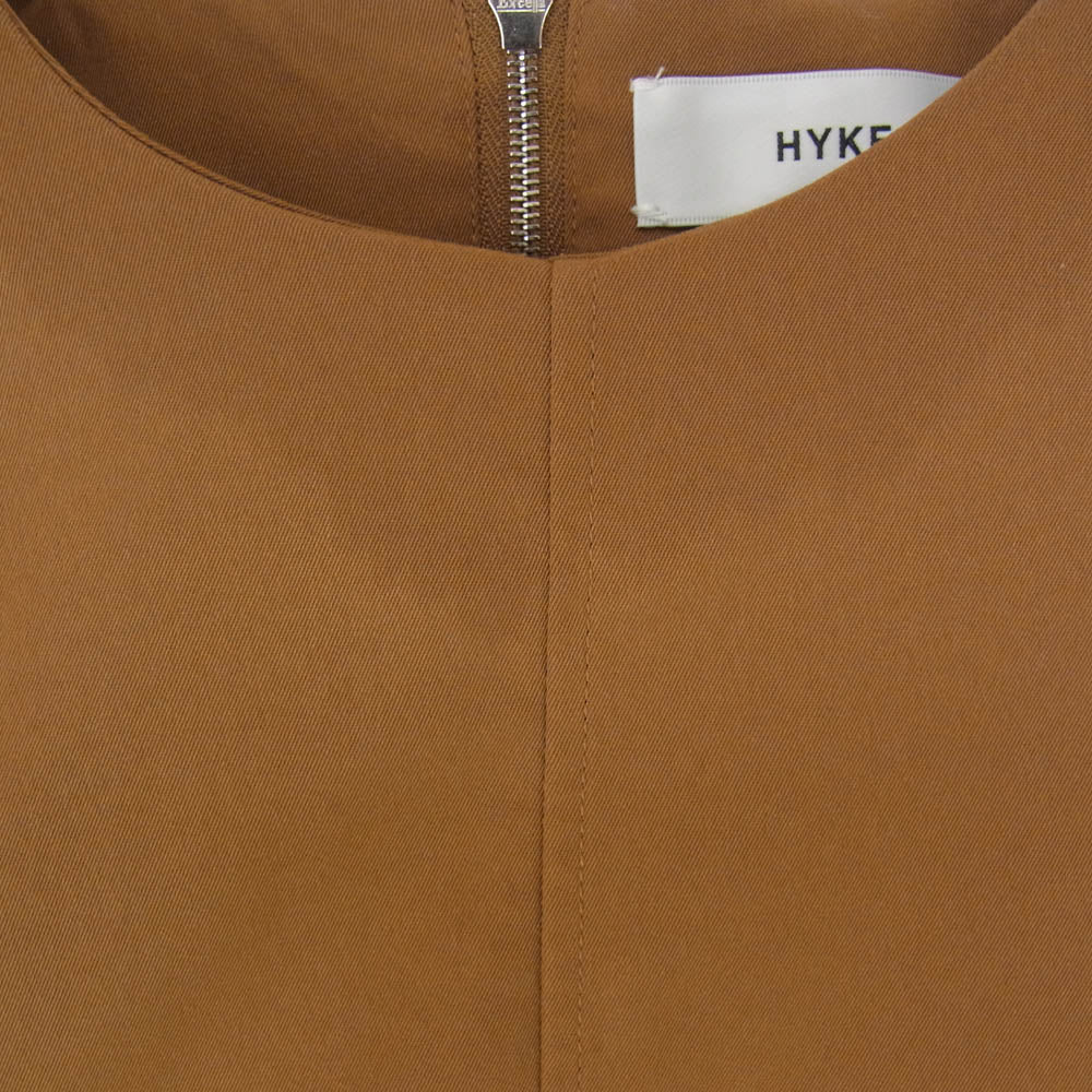 HYKE ハイク 23AW 232-15179-305 TASLAN TWILL TOP タスラン ツイル トップ 背面ジップ プルオーバー 長袖 ブラウス チュニック ブラウン系 S【中古】