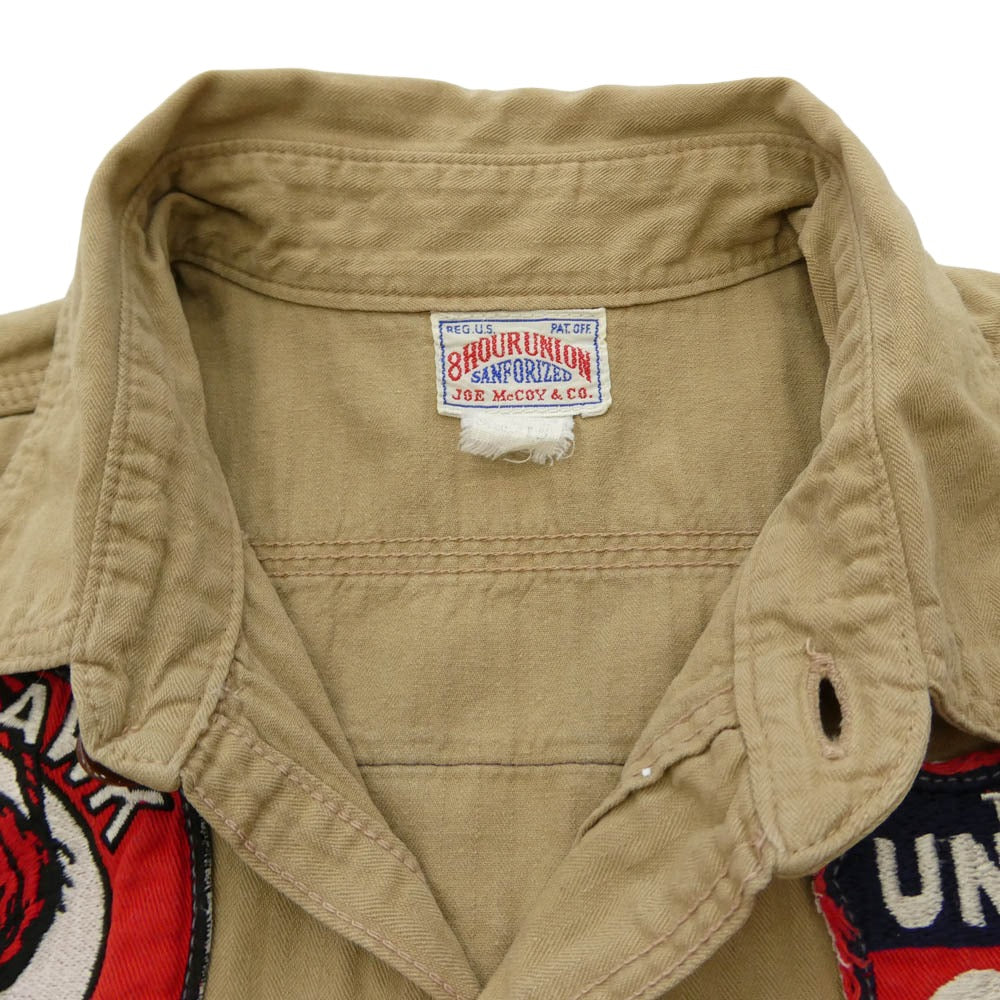 The REAL McCOY'S ザリアルマッコイズ JOE McCOY 8 HOUR UNION ワッペン付き 半袖 ワークシャツ 黒系 ベージュ系 15【中古】