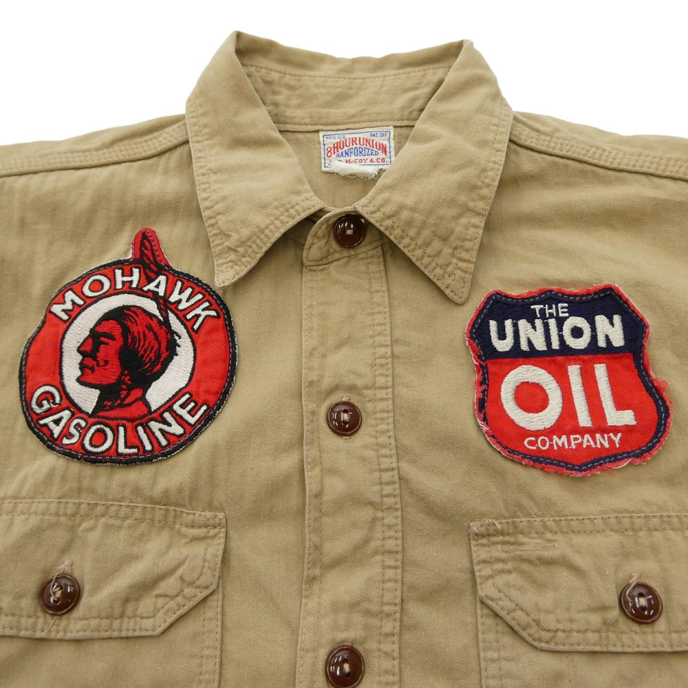 The REAL McCOY'S ザリアルマッコイズ JOE McCOY 8 HOUR UNION ワッペン付き 半袖 ワークシャツ 黒系 ベージュ系 15【中古】
