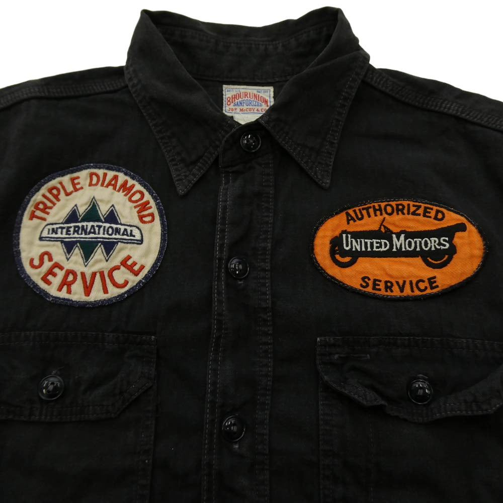 The REAL McCOY'S ザリアルマッコイズ JOE McCOY 8 HOUR UNION ワッペン付き 半袖 ワークシャツ 黒系 ブラック系 15【中古】