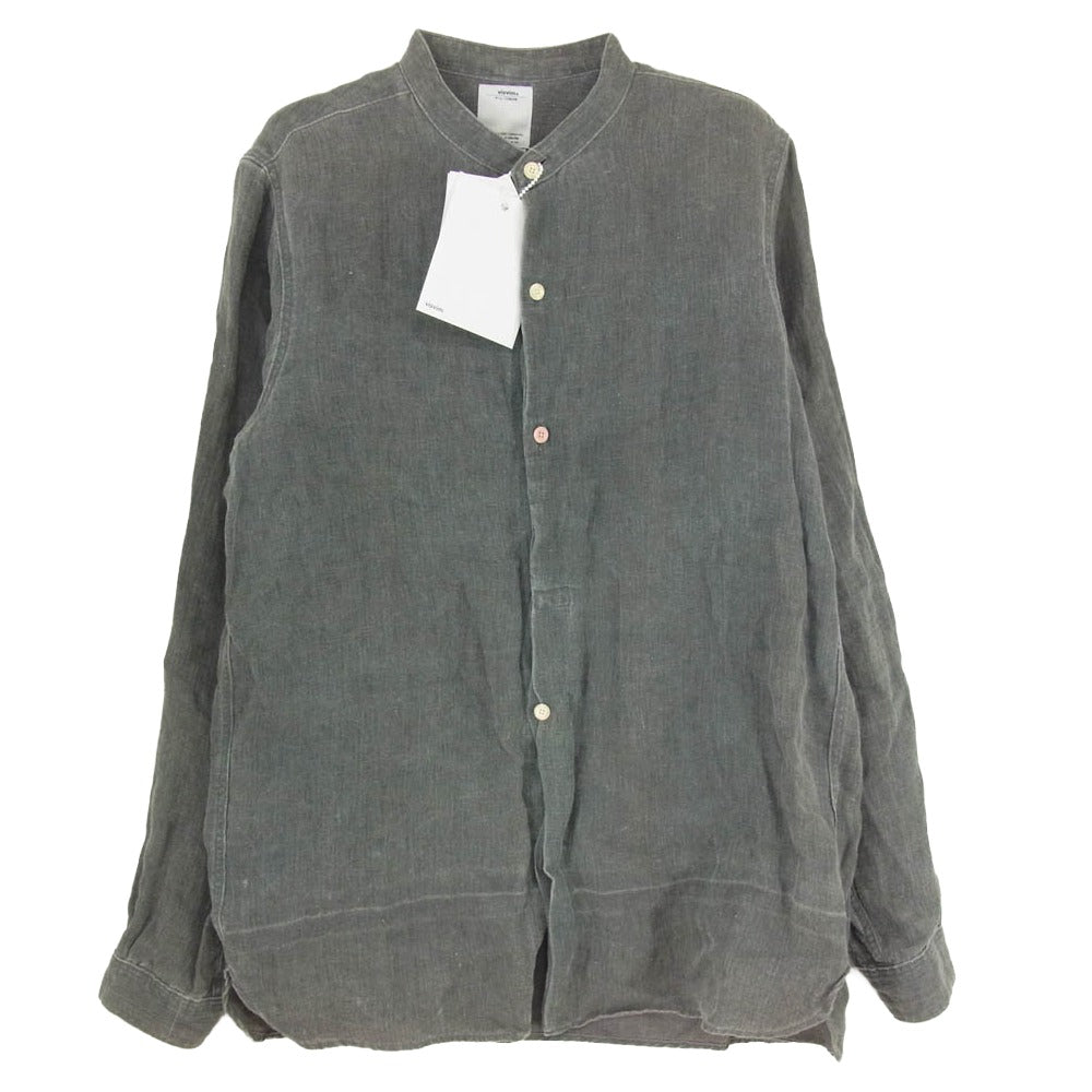 VISVIM ビズビム 14SS 0114105011017 LONG RIDER SHIRT L/S HERRINGBONE ヘリンボーン ロング ライダー スタンドカラー リネン 長袖 シャツ グレー系 2【美品】【中古】