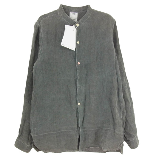 VISVIM ビズビム 14SS 0114105011017 LONG RIDER SHIRT L/S HERRINGBONE ヘリンボーン ロング ライダー スタンドカラー リネン 長袖 シャツ グレー系 2【美品】【中古】
