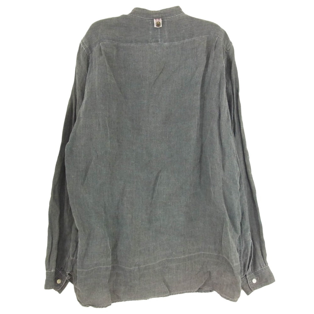 VISVIM ビズビム 14SS 0114105011017 LONG RIDER SHIRT L/S HERRINGBONE ヘリンボーン ロング ライダー スタンドカラー リネン 長袖 シャツ グレー系 2【美品】【中古】