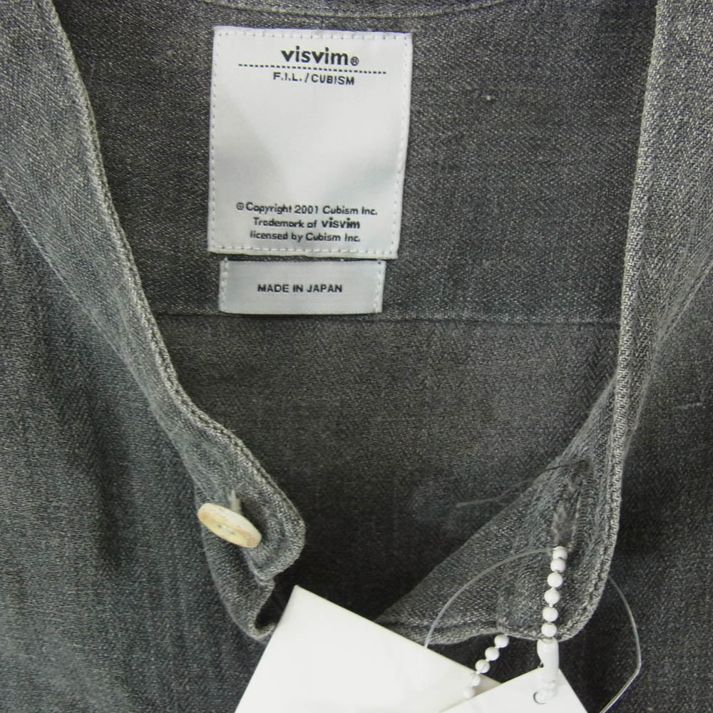 VISVIM ビズビム 14SS 0114105011017 LONG RIDER SHIRT L/S HERRINGBONE ヘリンボーン ロング ライダー スタンドカラー リネン 長袖 シャツ グレー系 2【美品】【中古】