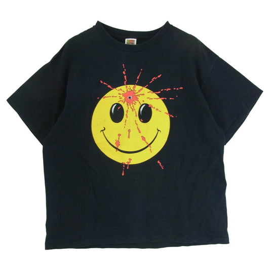 ヴィンテージ 90s 00s SMILEY break through FACE T-shirt ぶち抜き スマイル フェイス 半袖 Tシャツ ブラック系 XL【中古】