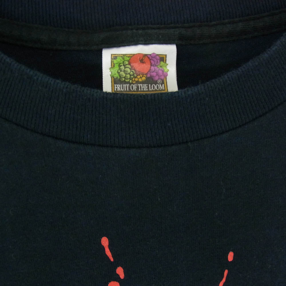 ヴィンテージ 90s 00s SMILEY break through FACE T-shirt ぶち抜き スマイル フェイス 半袖 Tシャツ ブラック系 XL【中古】