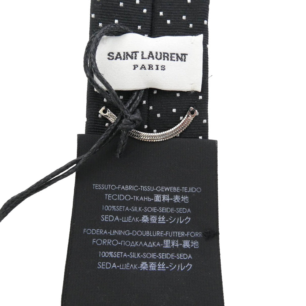 SAINT LAURENT サンローラン 643955 4Y002 マイクロドット シルク100％ ネクタイ ブラック系 ホワイト系 4×145cm【極上美品】【中古】