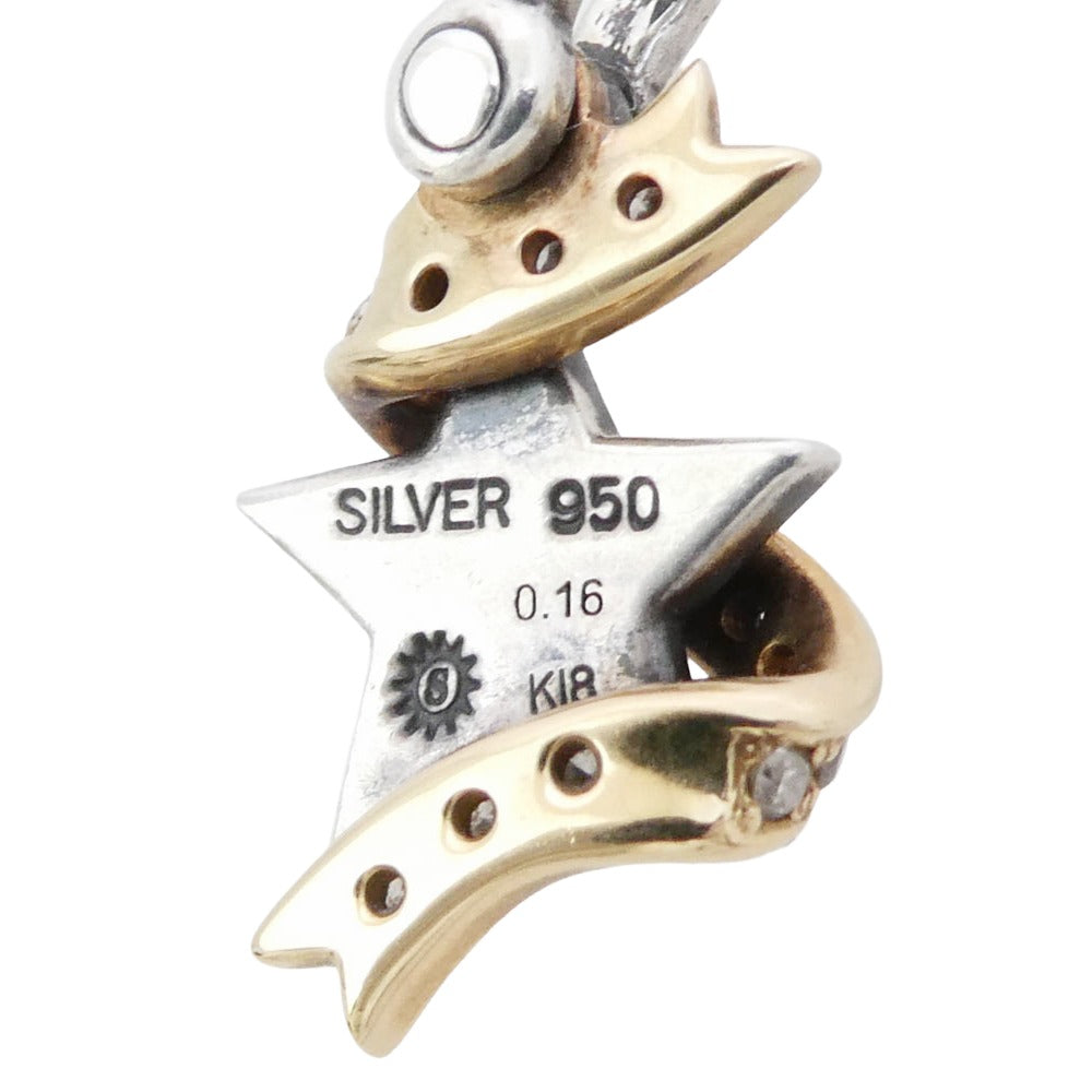 PUERTA DEL SOL プエルタデルソル PE860YG K18YG シルバー950 ダイヤ16石 スター イエローゴールドリボン TATTOOシリーズ ペンダントトップ シルバー系 ゴールド系【中古】