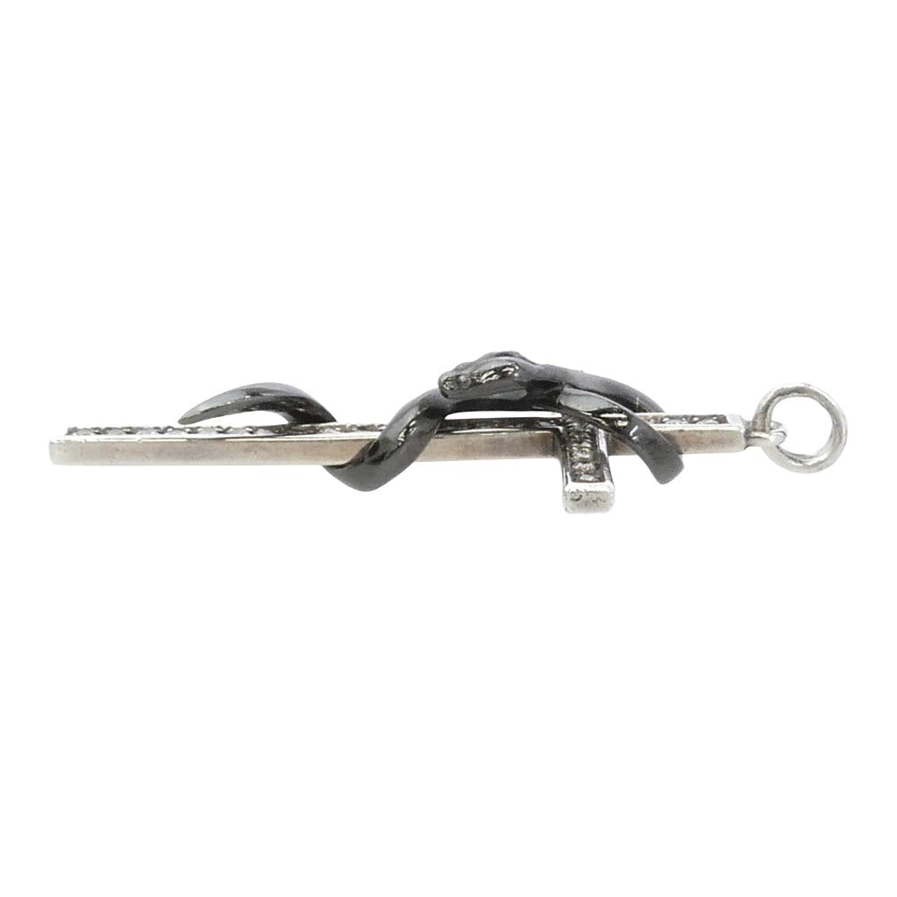 PUERTA DEL SOL プエルタデルソル PE775BKD シルバー950 スネーク&クロス ダイヤモンド ペンダント ネックレス ブラック系 シルバー系【中古】
