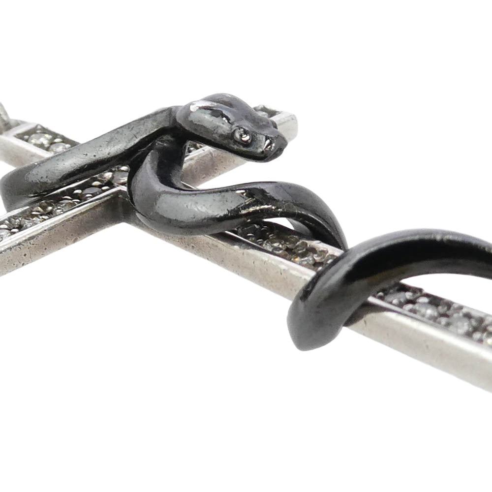 PUERTA DEL SOL プエルタデルソル PE775BKD シルバー950 スネーク&クロス ダイヤモンド ペンダント ネックレス ブラック系 シルバー系【中古】