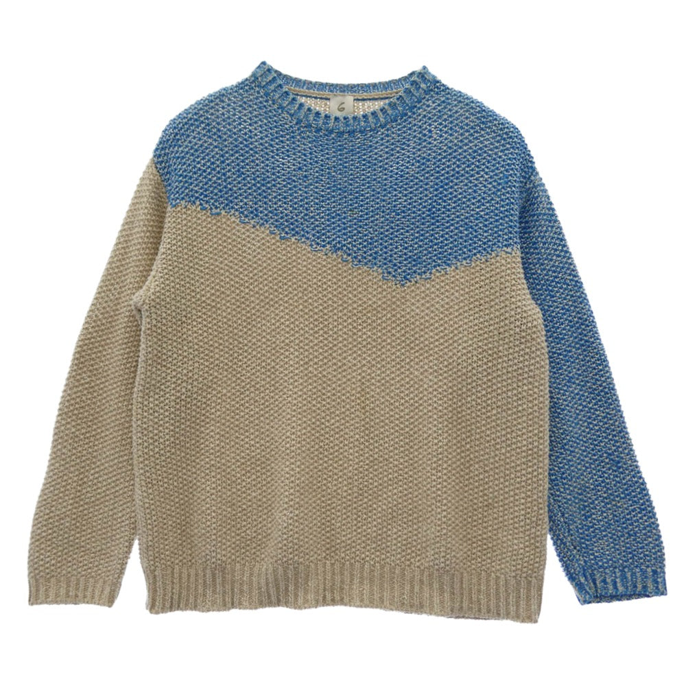 6(ロク) 8613-199-0178 ROKU BEAUTY&YOUTH BICOLOR KNIT PULLOVER ニット プルオーバー ベージュ系 ブルー系 フリー【中古】