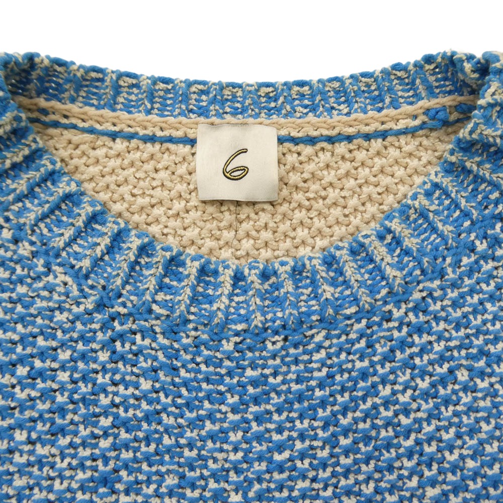 6(ロク) 8613-199-0178 ROKU BEAUTY&YOUTH BICOLOR KNIT PULLOVER ニット プルオーバー ベージュ系 ブルー系 フリー【中古】