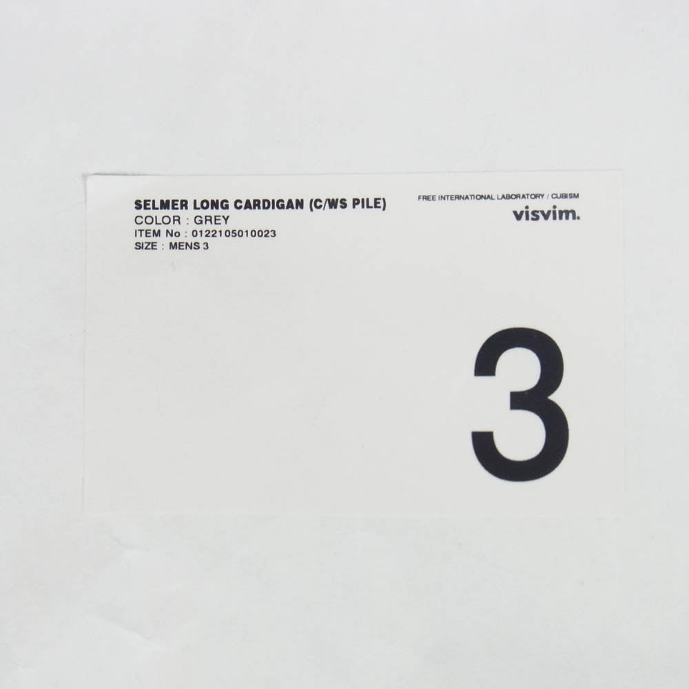 VISVIM ビズビム 22SS 0122105010023 SELMER LONG CARDIGAN (C/WS PILE) セルマー ロング カーディガン グレー系 3【中古】