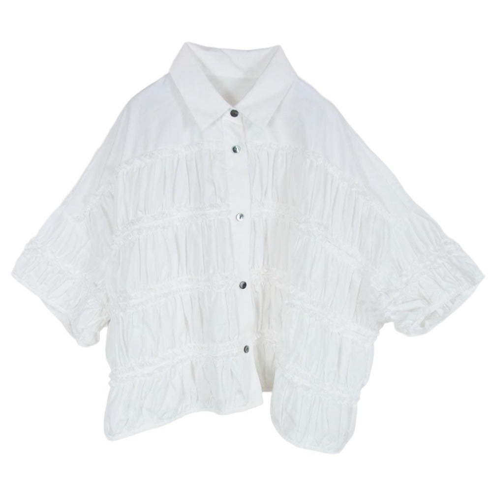 ENFOLD エンフォルド 300IS230-2381 TIERED GATHER SHIRT ティアード ギャザー 半袖 シャツ ホワイト系 38【美品】【中古】
