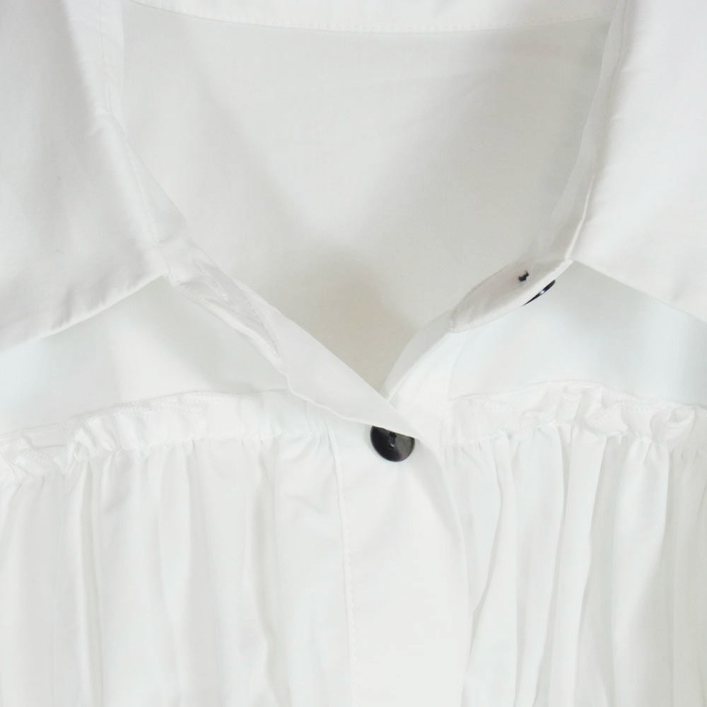ENFOLD エンフォルド 300IS230-2381 TIERED GATHER SHIRT ティアード ギャザー 半袖 シャツ ホワイト系 38【美品】【中古】