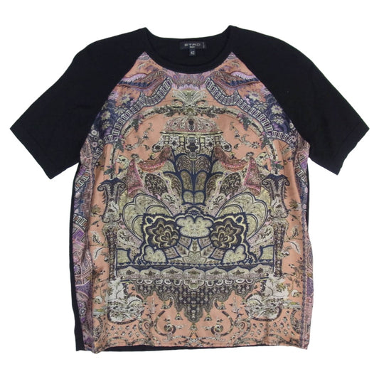 ETRO エトロ イタリア製 総柄 シルク 半袖 Tシャツ ブラック系 42【中古】