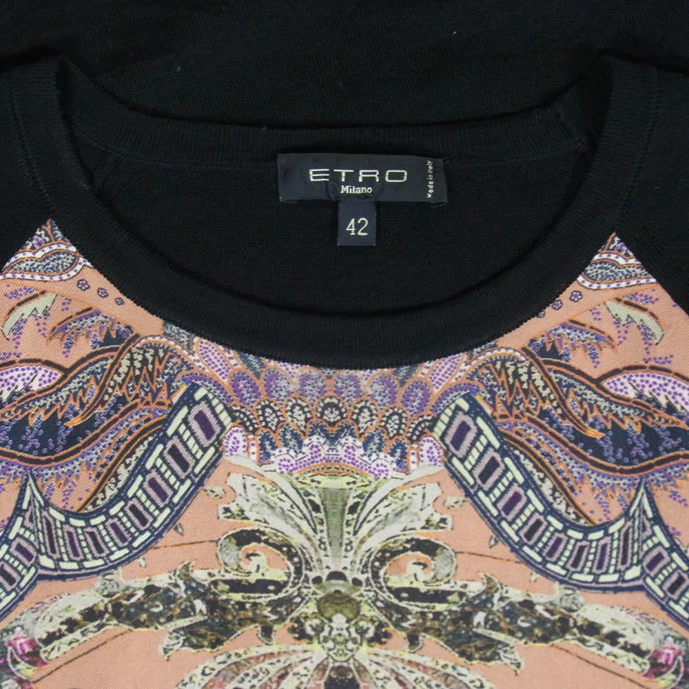 ETRO エトロ イタリア製 総柄 シルク 半袖 Tシャツ ブラック系 42【中古】