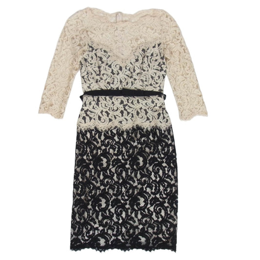 TADASHI SHOJI タダシショージ レース ベルテッド ワンピース ドレス ベージュ系 ブラック系 8【中古】