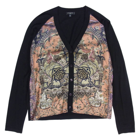 ETRO エトロ イタリア製 総柄 シルク カーディガン ブラック系 42【中古】