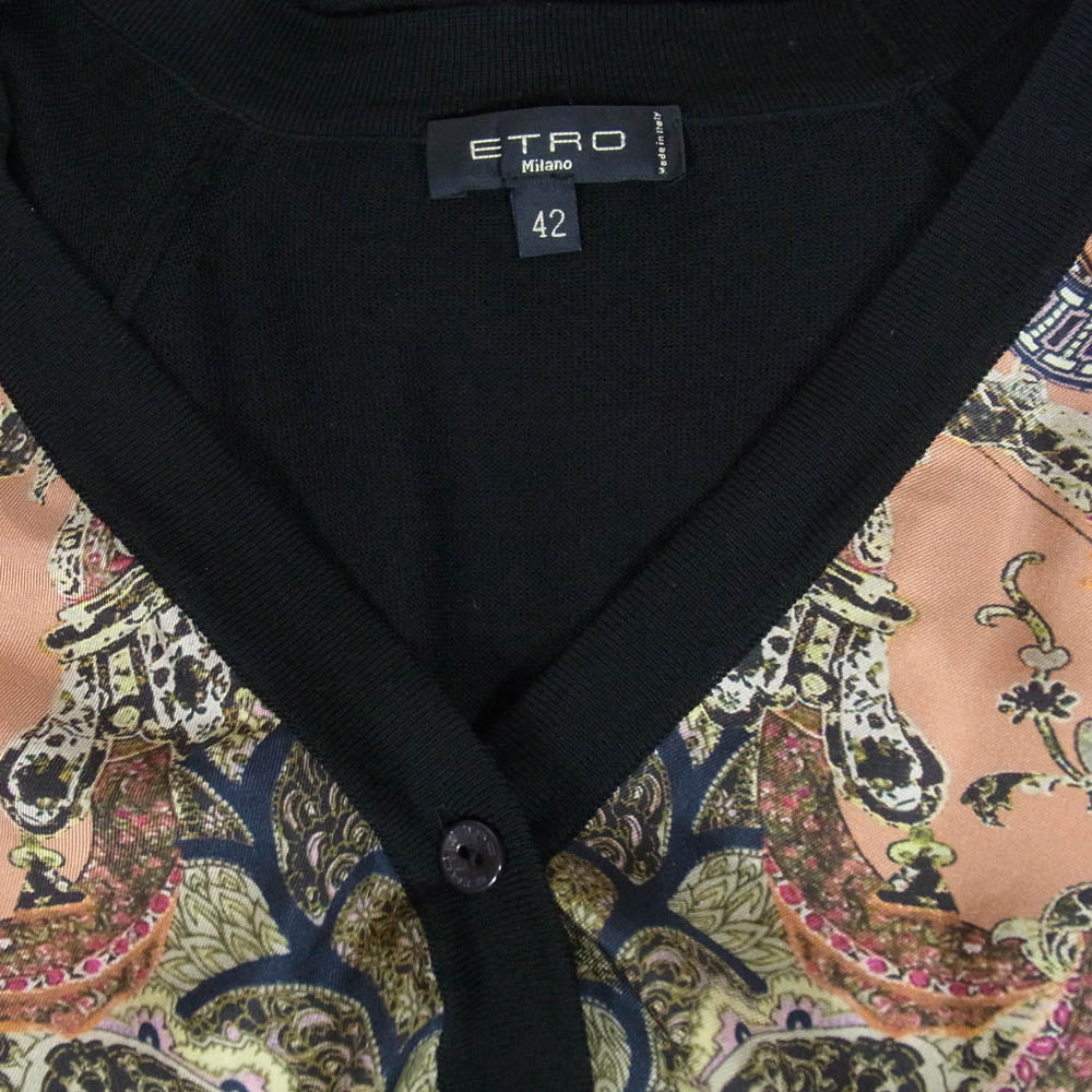 ETRO エトロ イタリア製 総柄 シルク カーディガン ブラック系 42【中古】