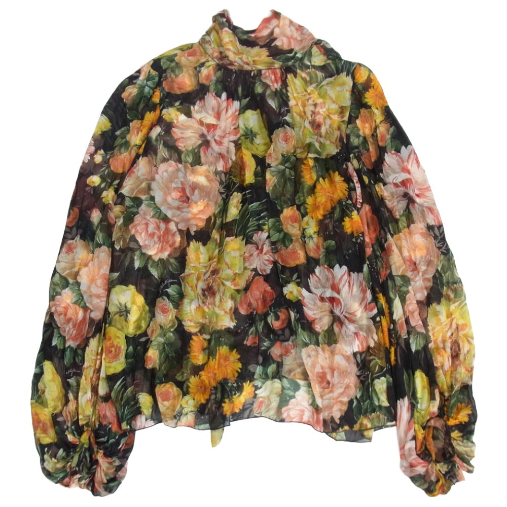 DOLCE&GABBANA ドルチェアンドガッバーナ イタリア製 花柄 ボウタイ シルク 長袖 ブラウス マルチカラー系 42【中古】
