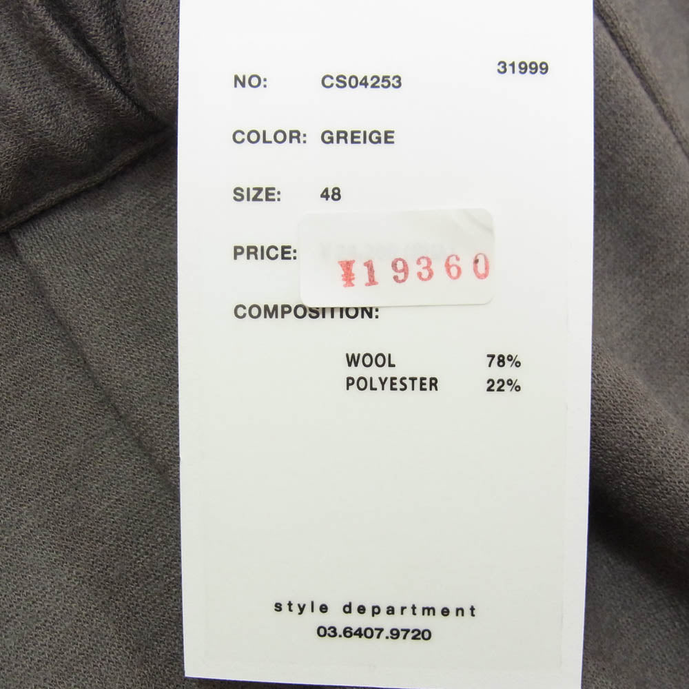 STILL BY HAND スティルバイハンド CS04253 Wool Jersey Two Tuck Pants ウール ジャージー ツータック パンツ グレー系 48【中古】
