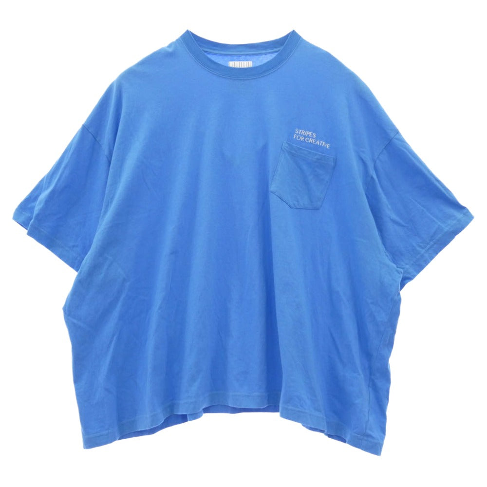 エスエフシー 24SS Stripes For Creative ストライプ フォー クリエイティブ SUPER BIG FLAT POCKET TEE ロゴ 刺繍 半袖 Tシャツ ブルー系 L【中古】