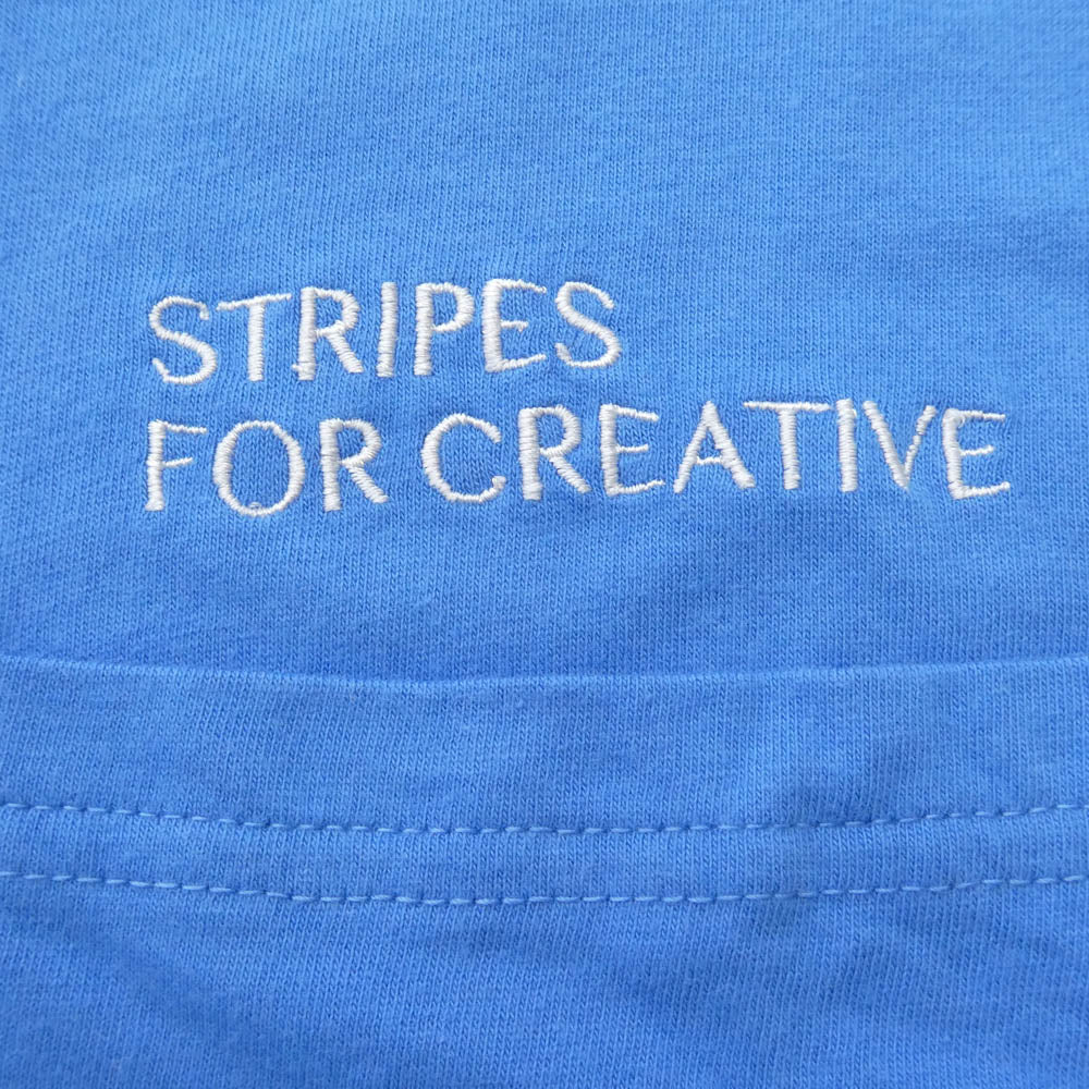 エスエフシー 24SS Stripes For Creative ストライプ フォー クリエイティブ SUPER BIG FLAT POCKET TEE ロゴ 刺繍 半袖 Tシャツ ブルー系 L【中古】