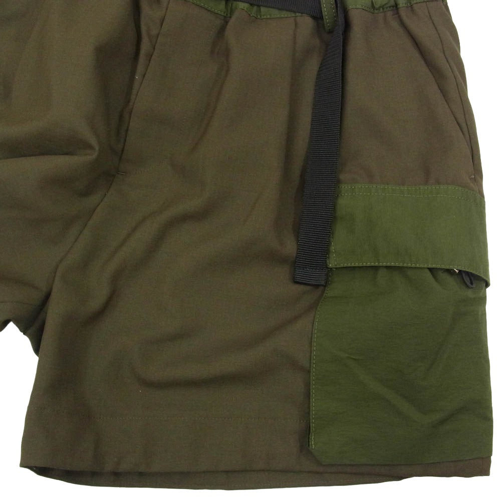 Sacai サカイ 22SS 22-02675M Suiting Mix Shorts スーチング カーゴ ベルテッド ショート パンツ ショーツ カーキ系 3【中古】